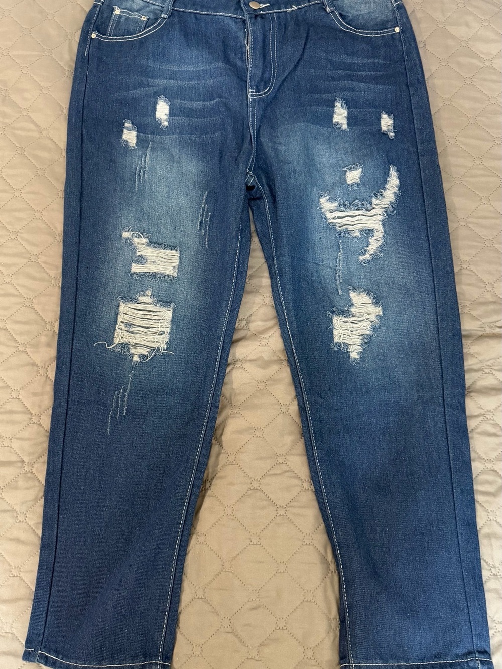 SHEIN Blue Distressed Boyfriend Jeans